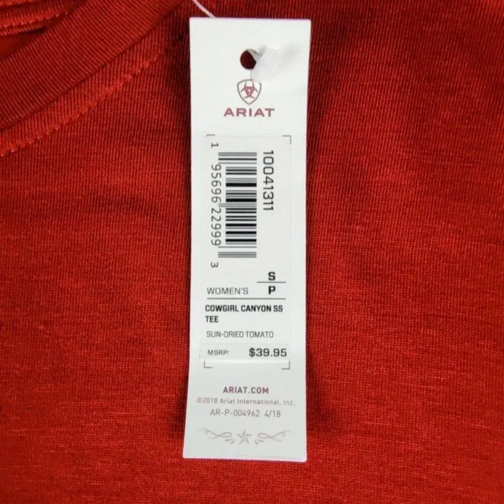 NWT Ariat Shirt Womens Small Red Cowgirl Canyon Cropped Western Graphic Tee